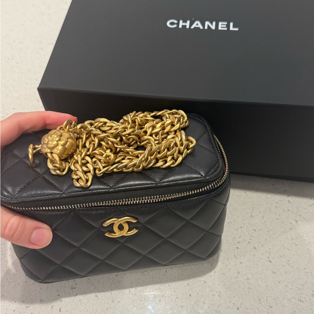 Chanel Black Vanity  Bag with Gold Chain